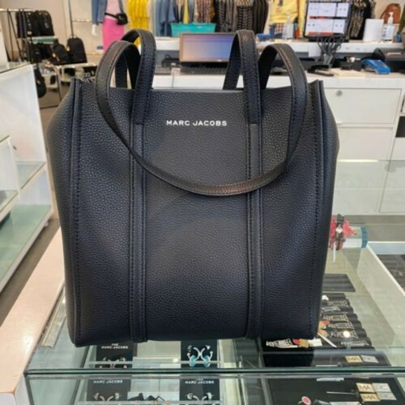 MARC JACOBS Shopper Tote Bag Leather Dark Blue Navy NWT